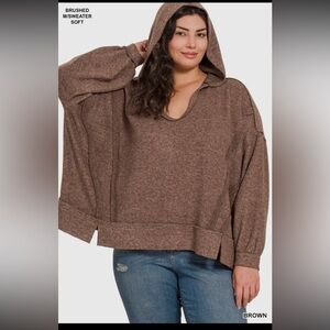 Zenana Brushed Hacci Balloon Sleeve Hoodie ***NEW*** PLUS